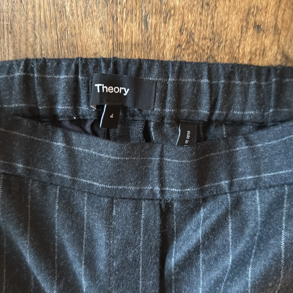 Theory Women’s Pull On Pinstripe Grey Wool Pants